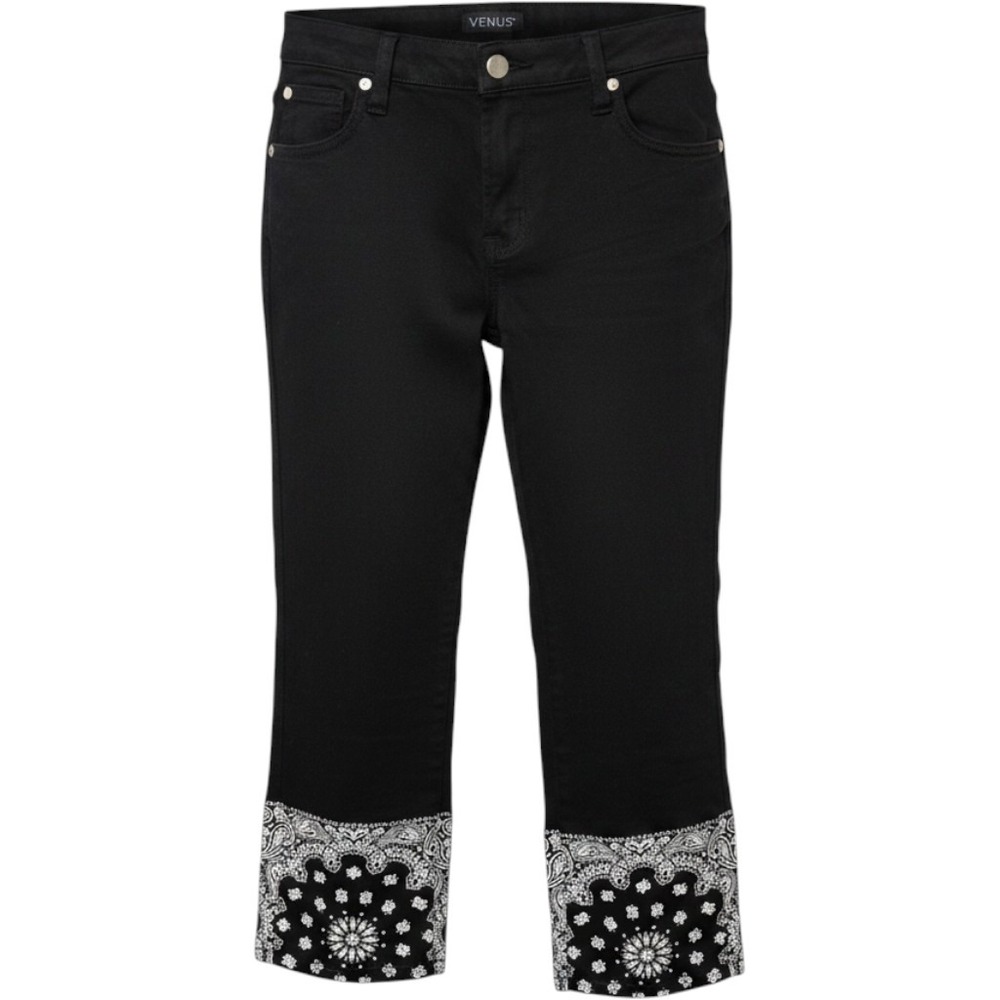 Venus Capri Pants Women 6 Black Bandana Paisley Hem Stretch MidRise Chola Y2K